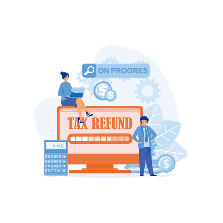 Employees are calculating tax refund  Illustration