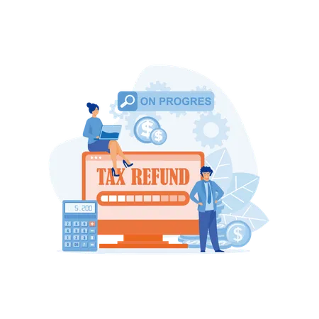 Employees are calculating tax refund  Illustration