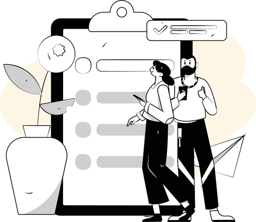 Employees are checking their work according to schedule  Illustration