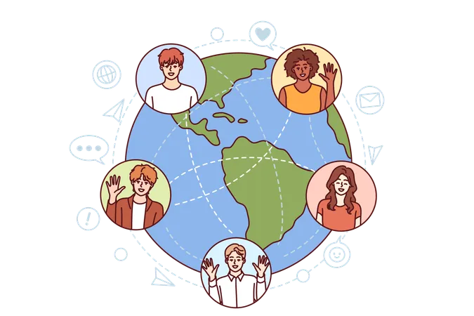 Employees are connected to global communication  Illustration