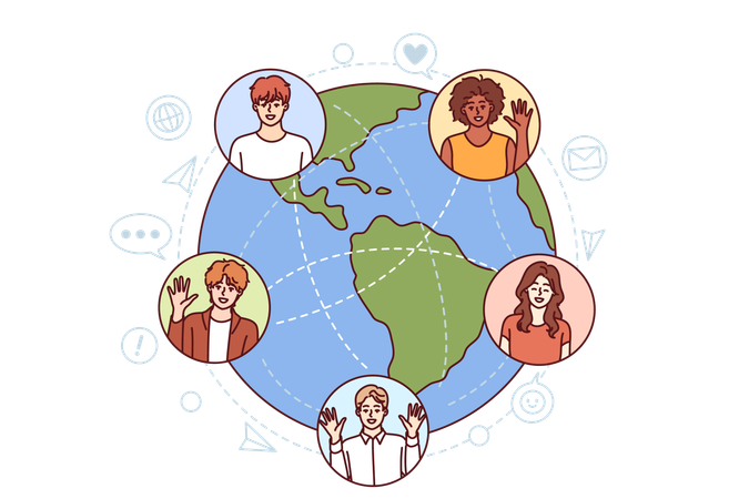 Employees are connected to global communication  Illustration