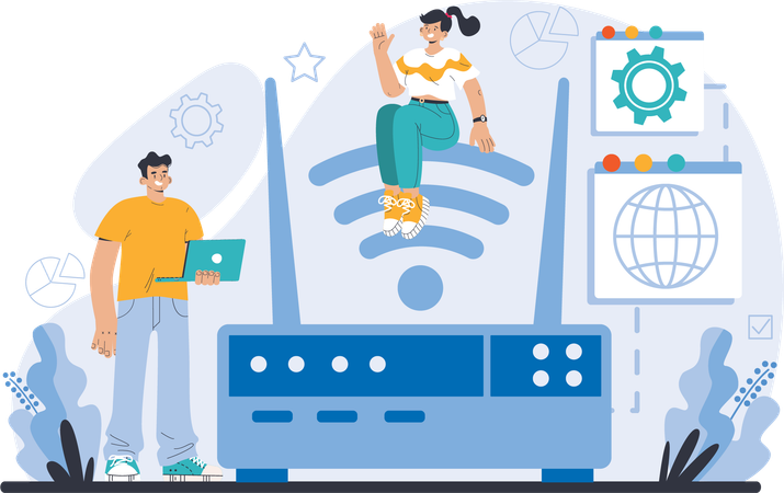 Employees are connecting to wireless network  일러스트레이션