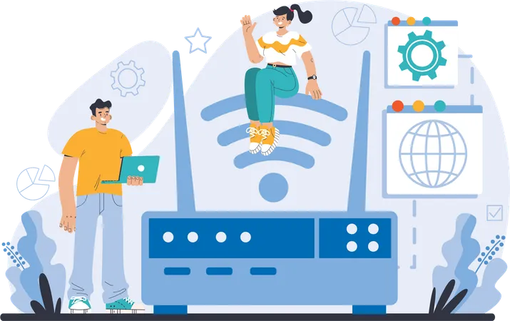 Employees are connecting to wireless network  Illustration