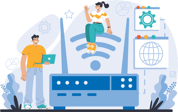 Employees are connecting to wireless network  Illustration