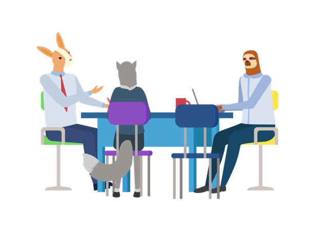 Employees are discussing at the desk  Illustration