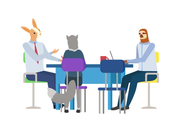 Employees are discussing at the desk  Illustration