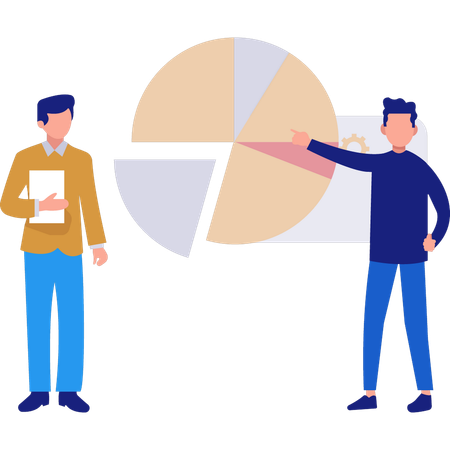 Employees are discussing business pie chart  Illustration