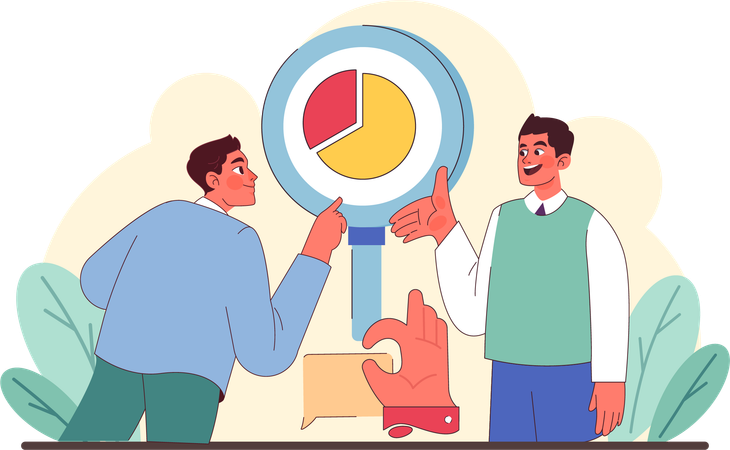 Employees are discussing business piechart  Illustration