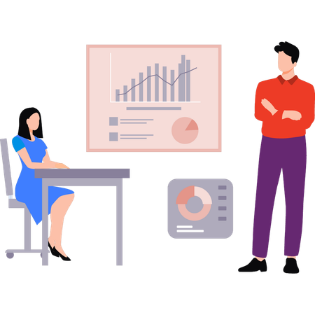 Employees are discussing growth graphs  Illustration