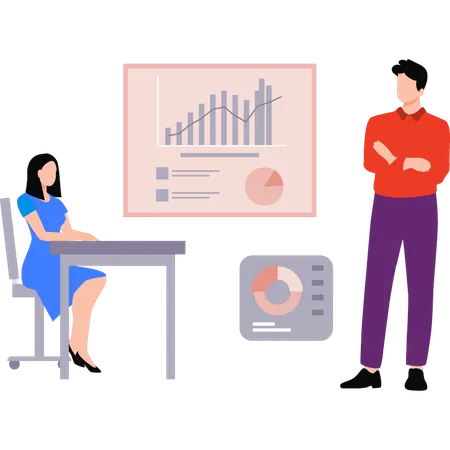 Employees are discussing growth graphs  Illustration