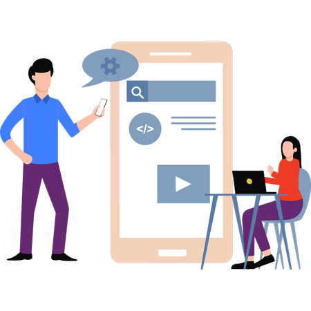 Employees are explaining web settings  Illustration