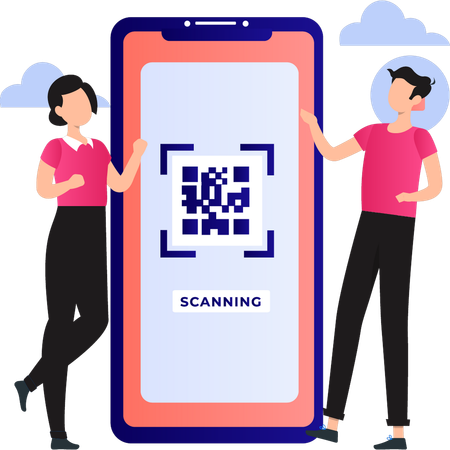Employees are making digital payment through scanner  イラスト