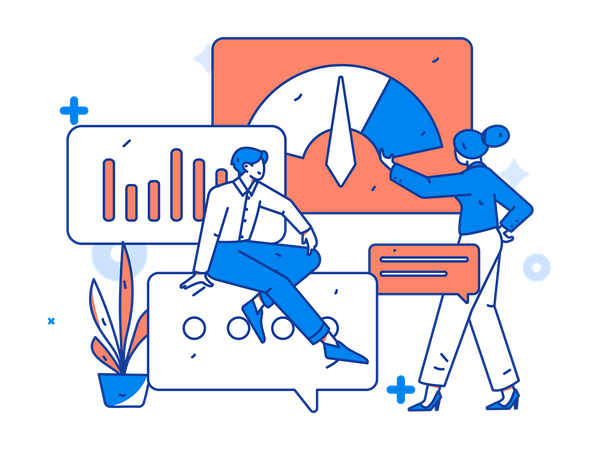 Employees are reviewing performance meter  Illustration