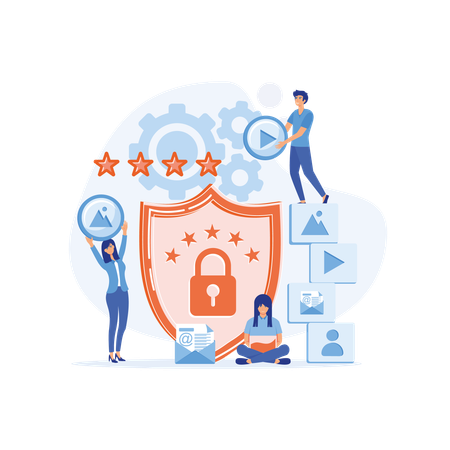 Employees are securing data files  Illustration