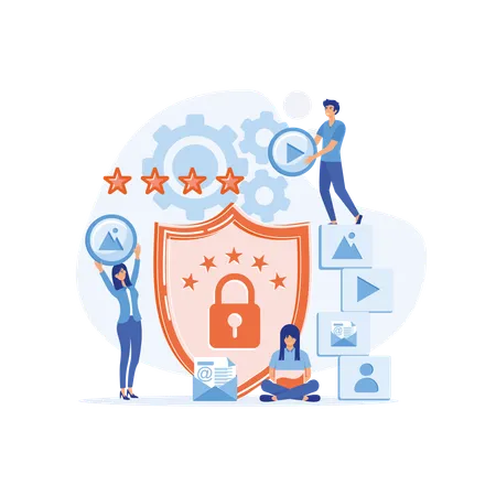 Employees are securing data files  Illustration