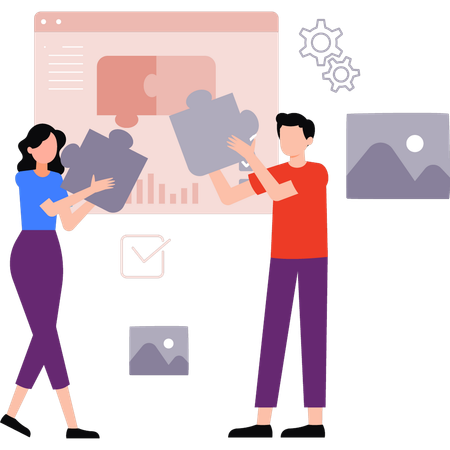 Employees are solving business puzzle  Illustration