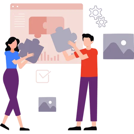 Employees are solving business puzzle  Illustration