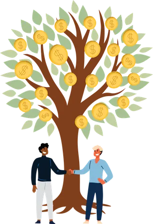 Employees are standing under money tree  Illustration