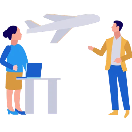A Boy Is Telling A Girl About A Business Trip Illustration