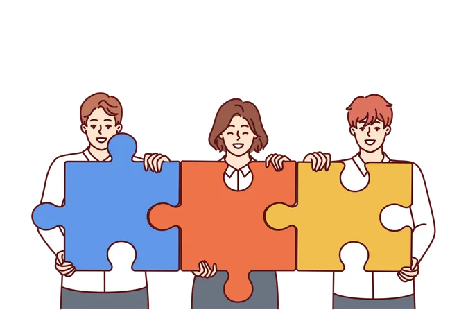 Employees are together solving business puzzle  Illustration