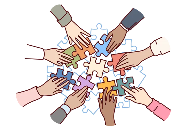 Hands Business People With Puzzle Symbolizing Teamwork And Joint Execution Of Tasks Or Creation Of Strategy Teamwork Of Company Management Team To Improve Existing Business Solutions Illustration