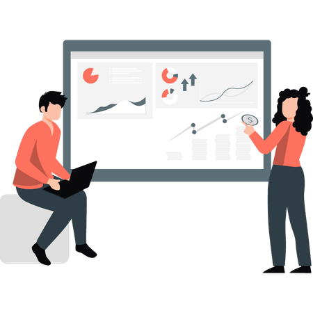 Employees are working on analytics reports  Illustration