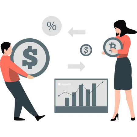 Boy And Girl Are Transferring Money Illustration