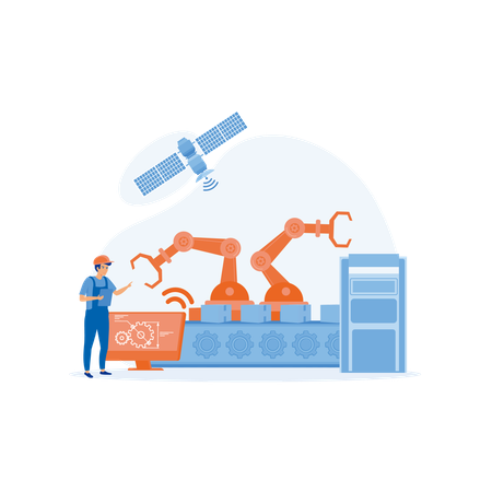 Employees are working on construction site  Illustration