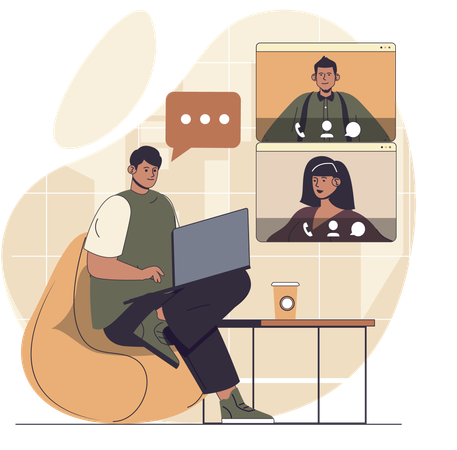 Employees attend online meeting  Illustration