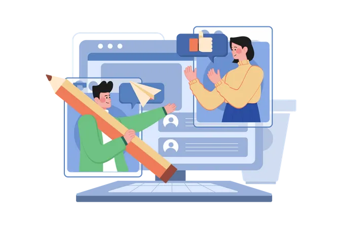 Employees Attending Online Meeting Illustration Concept On White Background Illustration