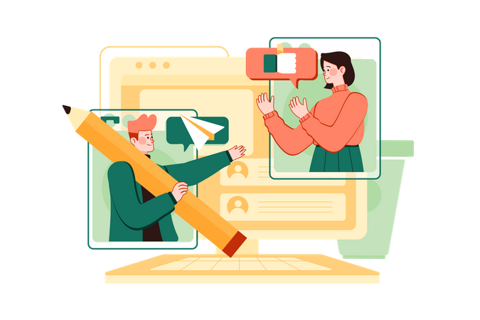 Employees Attending Online Meeting  Illustration