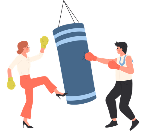 Employees boxing in office  Illustration