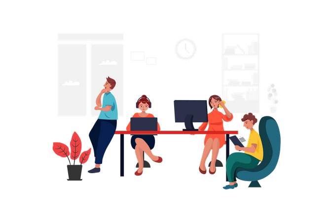 Employees busy in the office Illustration