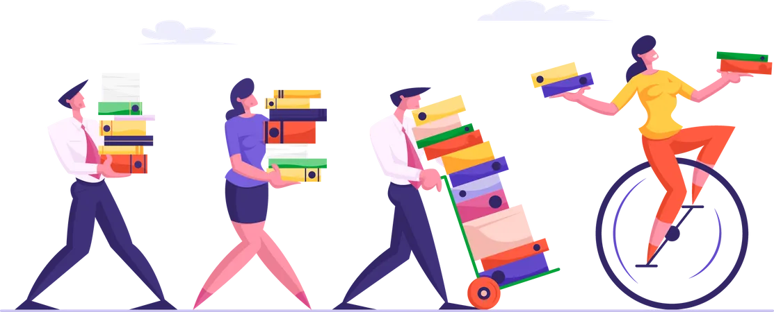 Employees carrying workload after holidays Illustration