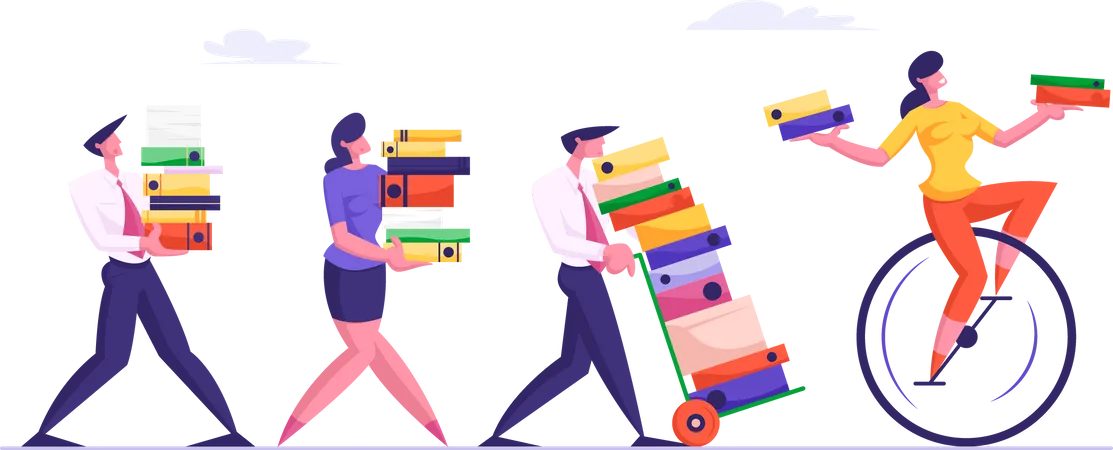 Employees carrying workload after holidays  Illustration