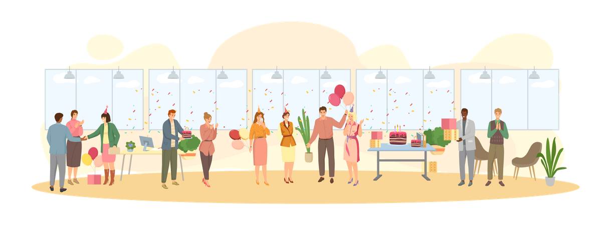 Employees celebrating at office workplace  Illustration