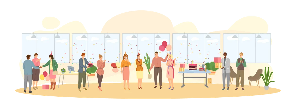 Employees celebrating at office workplace  Illustration