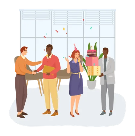 Employees celebrating birthday party  Illustration