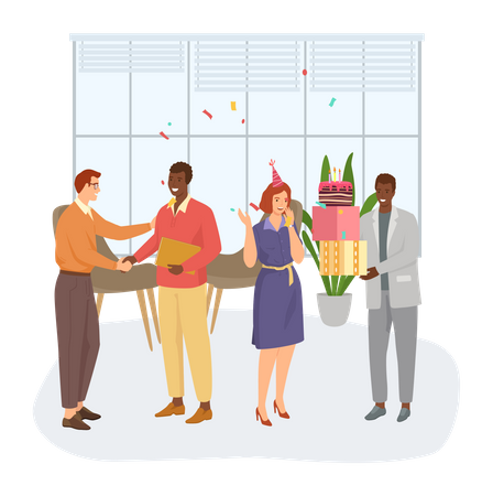 Employees celebrating birthday party  Illustration