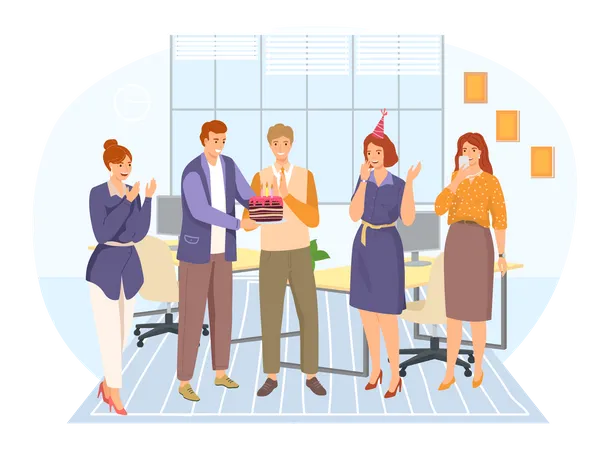 Employees celebrating birthday together  Illustration