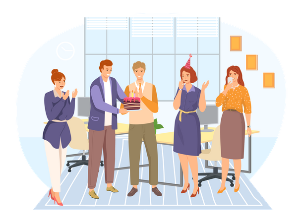 Employees celebrating birthday together  Illustration