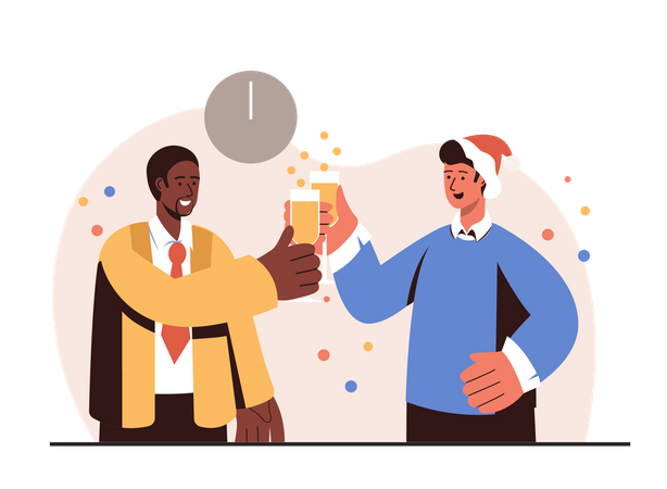 Employees celebrating Christmas evening with a drink Illustration