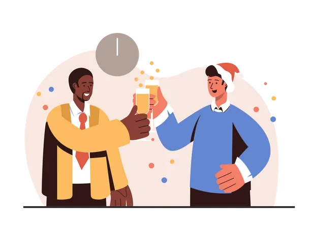 Employees celebrating Christmas evening with a drink Illustration