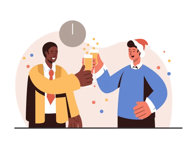 Employees celebrating Christmas evening with a drink  Illustration