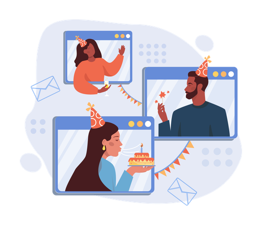 Employees celebrating online meetings  Illustration