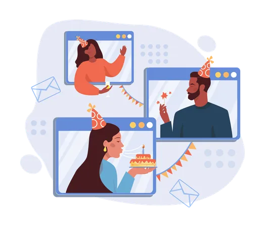 Employees celebrating online meetings  Illustration