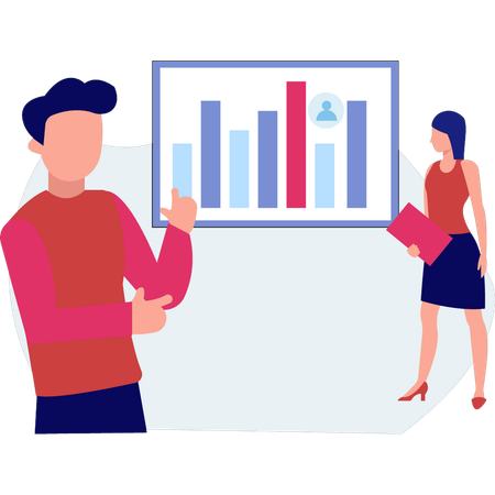 Employees checking business bar graph  Illustration