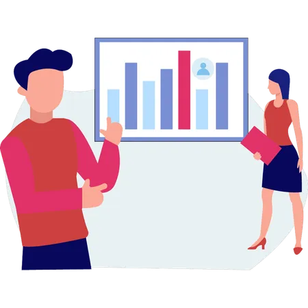 Employees checking business bar graph  Illustration