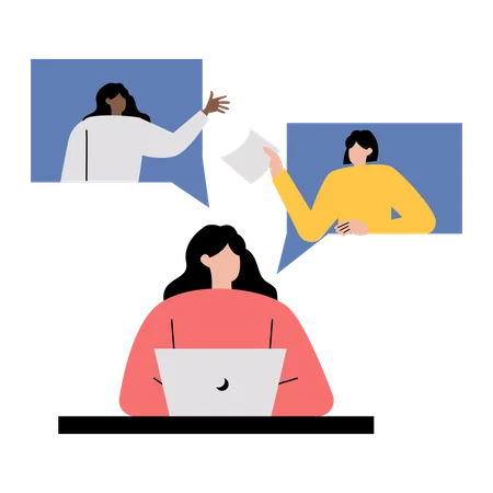 Employees communicating online in meeting  Illustration