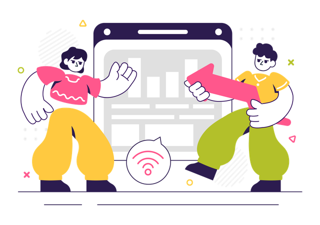 Employees connect with ERP Software System  Illustration
